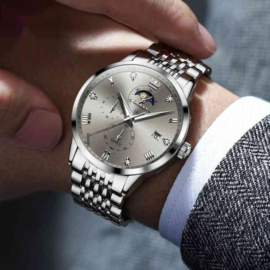 Silver wristwatch on a person&