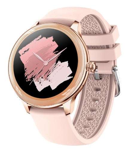Pink stylish smartwatch with round face and health tracking