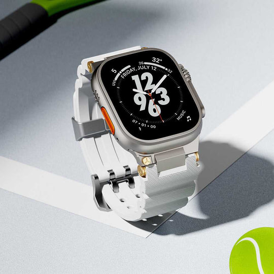 Sports silicone watch strap with white color and textured design